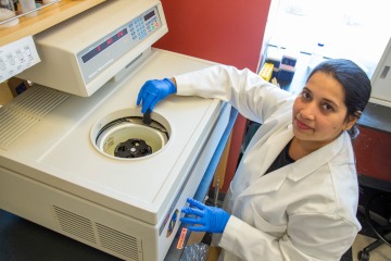 Induvahi Veernala, postdoctoral research associate, places tears into an ultracentrifuge to purify the exosomes