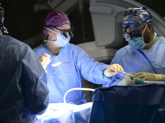 Neurosurgery fellows in a clinical setting
