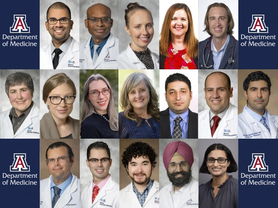 [Collage of images of 17 faculty members in the Department of Medicine that earned promotions in the 2024-25 academic year, inluding Tushar Acharya, MD, MPH; Venki Ariyamuthu, MD; Danielle Avila, MD; Joy Bulger Beck, MD, MS; Daniel Combs, MD; Julia Jernberg, MD, MBA; Ricklie Julian, MD; Amy Klein, MD; Julie Ledford, PhD; Iyad Mansour, MBChB; Saif Mashaqi, MD; Saman Nematollahi, MD, MEHP; Alex Perry, MD, MPH; Alejandro Recio Boiles, MD; Brentin Roller, DO, MPH; Amitoj Singh, MD; & Swathy Puthalapattu, MBBS]