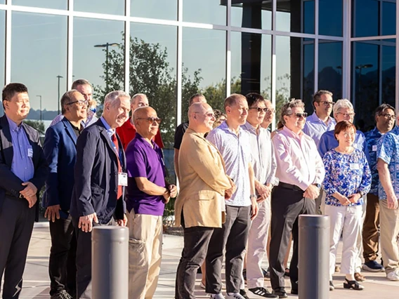 [A Tech Launch Arizona event in celebration of World Intellectual Property Day on April 23 gathered several inventors from across the University of Arizona – including the Division of Cardiology’s Marvin Slepian, MD, JD (behind first gray post on left), who had patents issued between July 1, 2023, and June 30, 2024. (Tech Launch Arizona)]