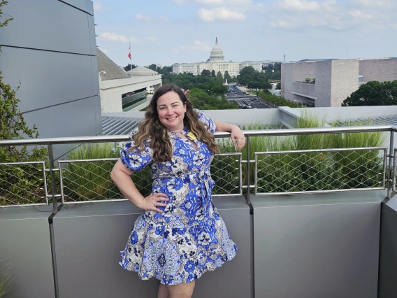 [April Ehrlich, MD, MHS, pictured here in Washington, DC, was recognized as a “distinguished scholar” at the inaugural AI, Technology, and Aging Summit of the NIH/NIA-funded Artificial Intelligence and Technology Collaboratories (AITC) for Aging Research—a national program uniting leading institutions to “advance longer, healthier lives through innovative applications of AI and emerging technologies.”]