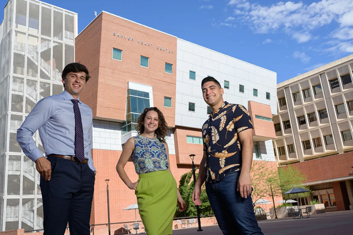 students standing in front of Sarver Heart Center