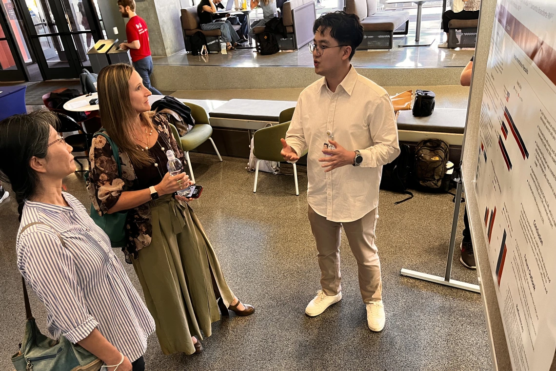 [Johnny Trinh, MD, a PGY-2 IM resident, discusses his poster, “Enhancing Resident Education on Standardized Drink Calculations to Improve Counseling for Alcohol Use Disorder.” ]