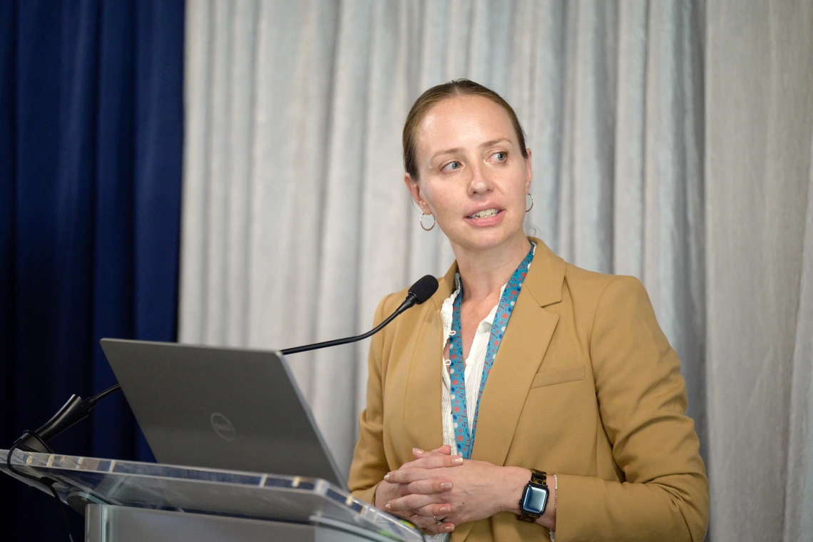 [The Infectious Diseases division’s Danielle Avila, MD, at the podium at the LAMS Fellowship graduation event, May 6, 2025. She’s the PI for HIV Clinical Care at Banner – University Medicine Tucson as well as the Petersen HIV Clinics and the Arizona chapter of the Pacific AIDS Education and Training Center.]