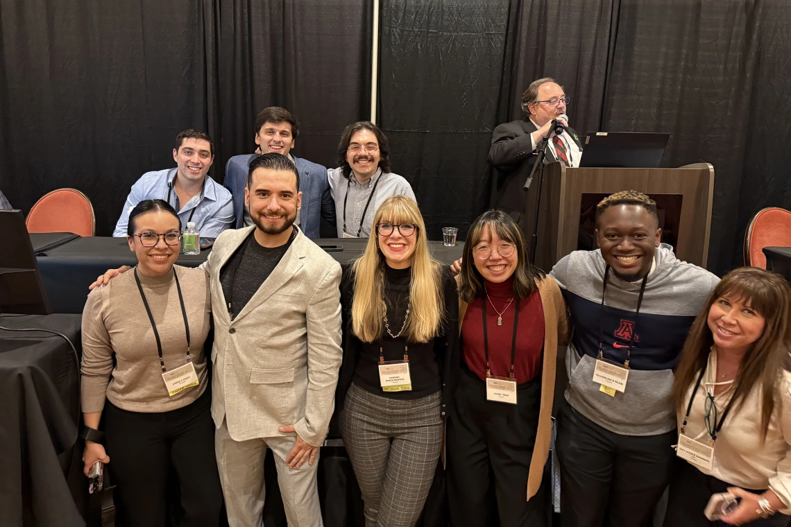 [Left to right, top row: Doctors Dilemma team with Curtis Josephs, Jacob Ref and David Mintz (MS4s); and other ACP-AZ Chapter Scientific Meeting participating students from the University of Arizona College of Medicine – Tucson on the bottom row: Iliana Cosio (MS4), Ben Litmanovich (MS3), Hannah Newton (MS4), Laura Tran (MS4), and Toluwalase Talabi (MS4).]