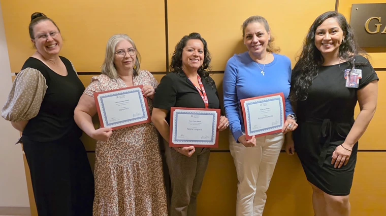 [From left, Cardiology’s Christeana Castro, PACCS’ Helen Hill, GI’s Maria Longoria, Infectious Diseases’ Richelle Clemente, and Nephrology’s Bersabe Lopez]