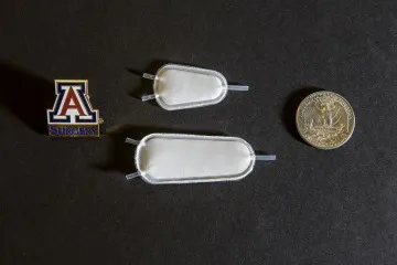 Two samples of a synthetic implantable pouch, which would be infused with insulin-producing cells as a therapy for Type 1 diabetics.
