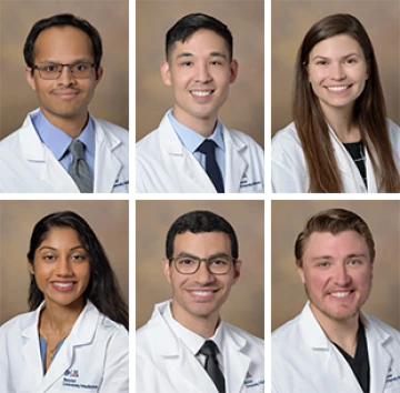 [Best QI Project Award winners (left to right): Rishab Srivastava, DO; Kong-Lee “Daniel” Chan, DO; McKenzie B. Cummins, DO; Amrutha Doniparthi, MD; Andrew Sous, DO; and William Waidelich, MD]