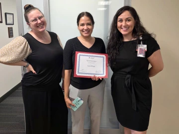 [Internal Medicine Residency – Tucson Program’s Yuvia Anaya (center), flanked by Medical Education Office lead admins Christeana Castro (Cardiology) and Bersabe Lopez (Nephrology)]