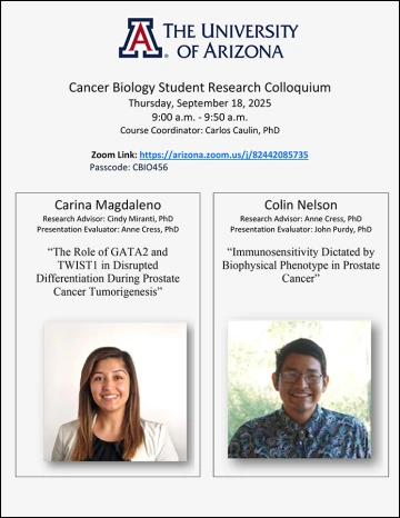 [Flyer for Cancer Biology Student Colloquium, Sept. 18, 2025, 9-10 a.m.]