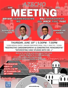 [Flyer for Arizona Echocardiography Society's summer quarterly meeting, 6.19.25, 5:30-7:30pm, at TMC]]